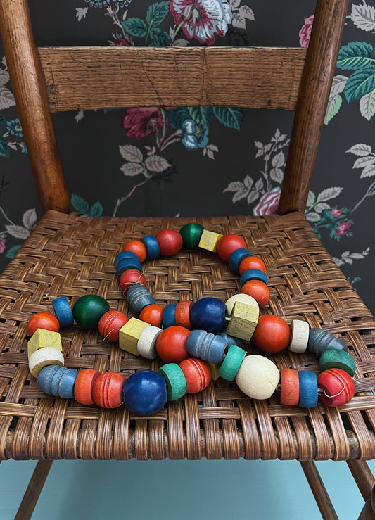 1940s String Of Wooden Beads On Twine