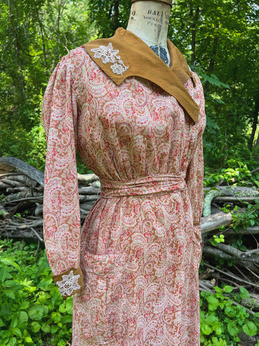 1910s Homemade Paisley Cotton Day Dress