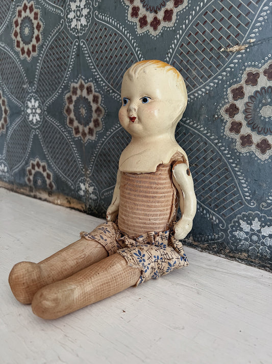 Depression Era Composition Baby Doll In Floral Bloomers